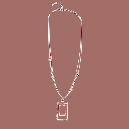 Audrey's - Silver & Pink Rectangle Pendant Necklace