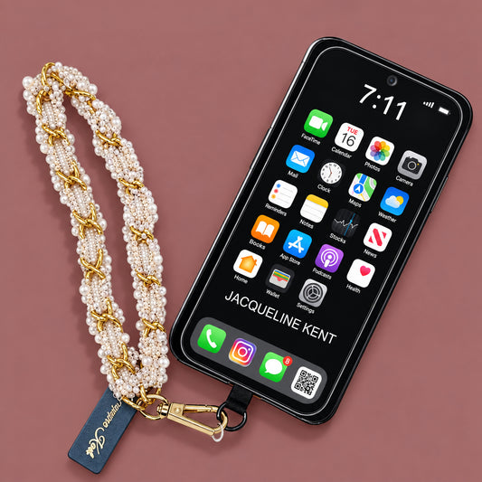 Jacqueline Kent - Pink & Gold Ribbon Chain Phone Wrist Lanyard