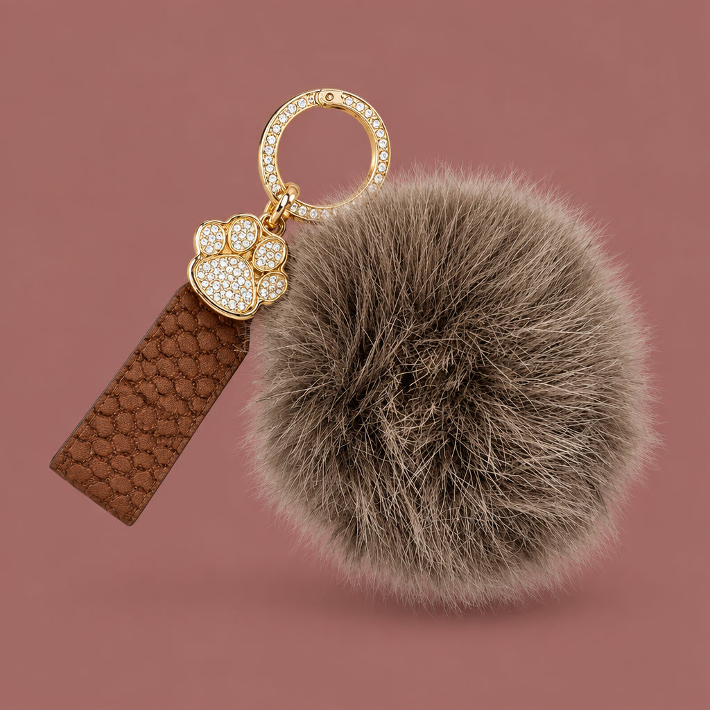Jacqueline Kent - Faux Fur Paw Print Bling Key Chain