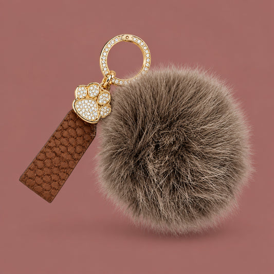 Jacqueline Kent - Faux Fur Paw Print Bling Key Chain