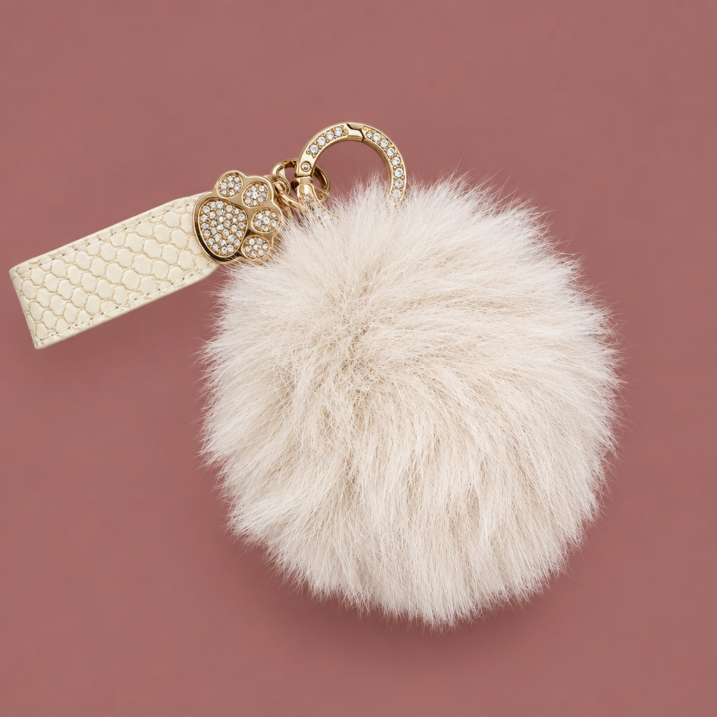 Jacqueline Kent - Faux Fur Paw Print Bling Key Chain
