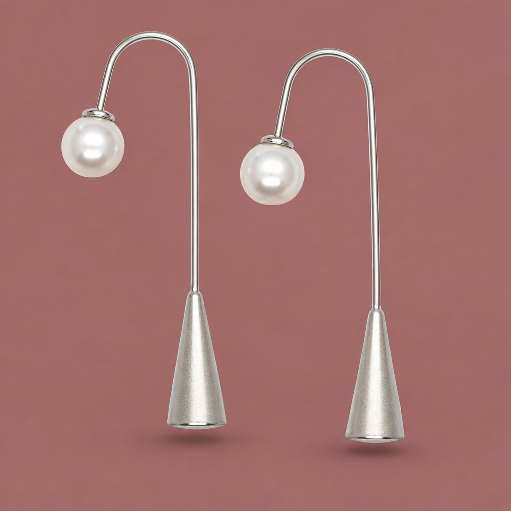 Jacqueline Kent - Modern Silver Tone Pearl Drop Earrings