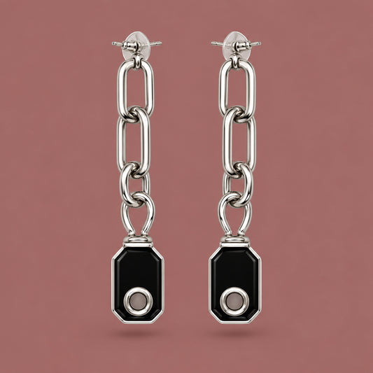 Jacqueline Kent - Silver And Black Chain Drop Earrings