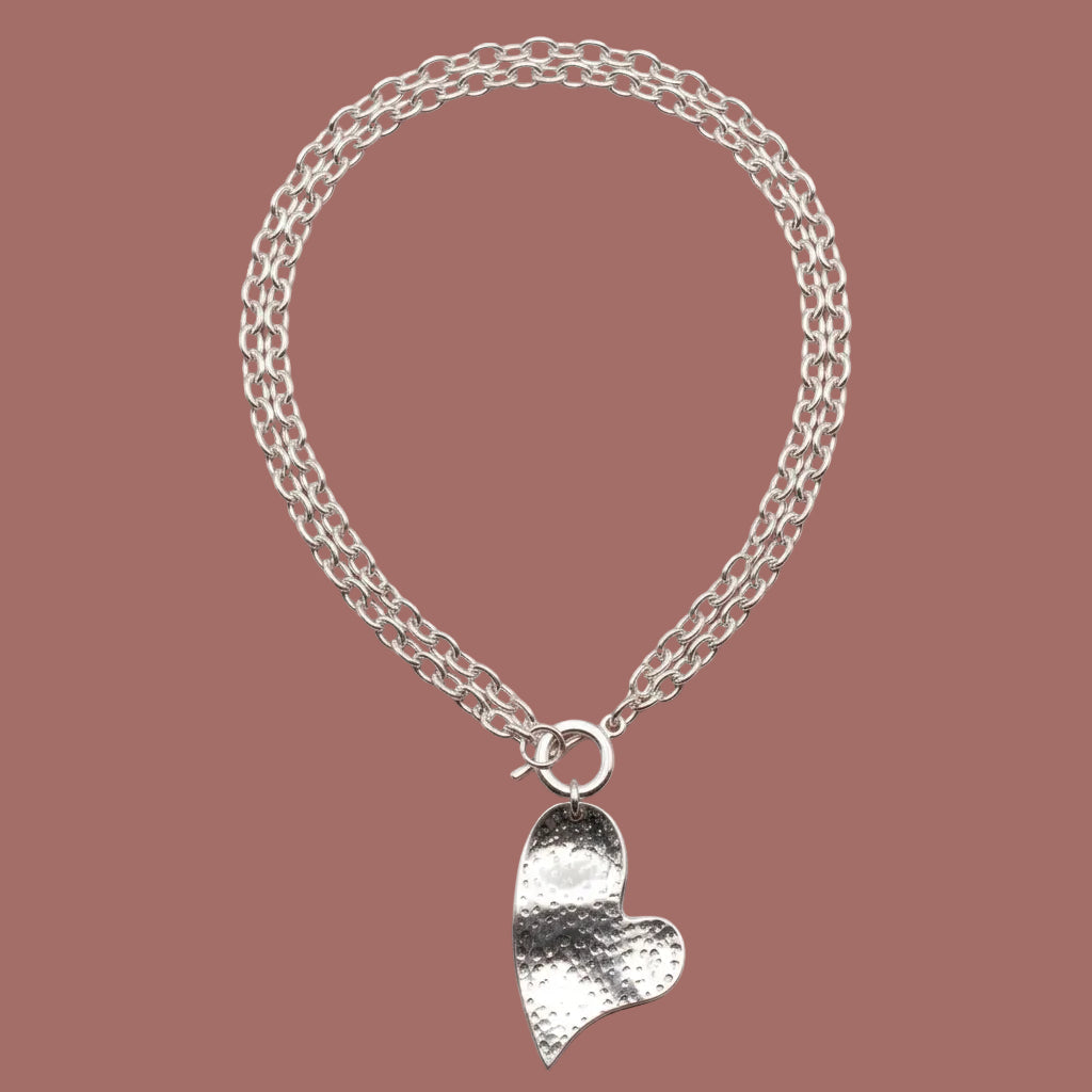 Audrey's - Silver Hammered Metal Heart Necklace