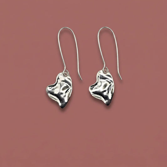 Audrey's - Silver Hammered Metal Heart Earrings