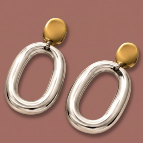 Audrey's - Two-Tone Oval Statement Drop Earrings