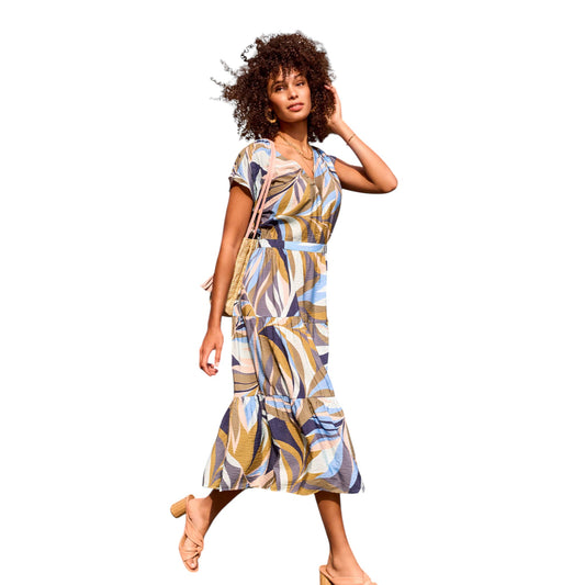 Tribal - Tiered Short-Sleeve V-Neck Dress