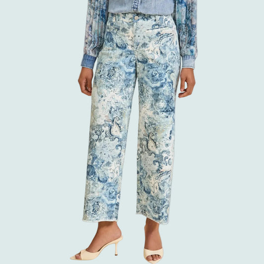 FDJ - Floral Print Frayed-Hem Pant