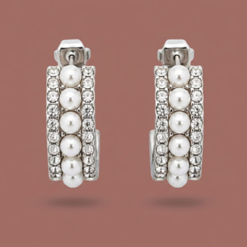 Audrey's - Pearl & Crystal Mini Hoop Earrings