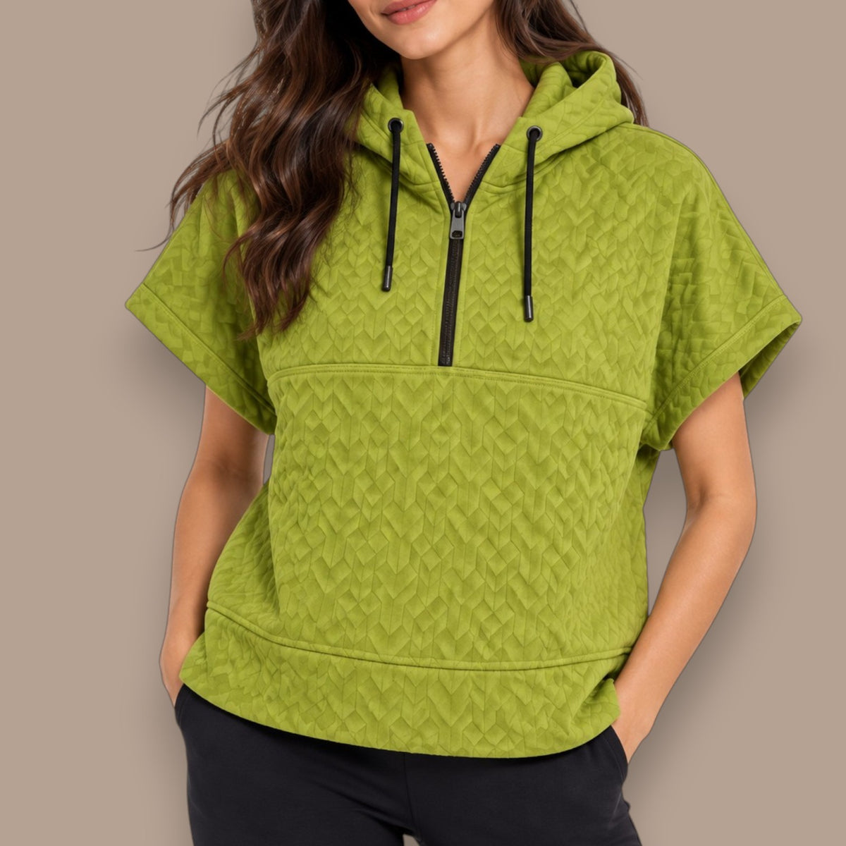 Pure - Quilted Half-Zip Hooded Poncho Top