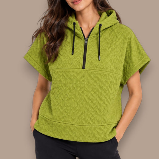 Pure - Quilted Half-Zip Hooded Poncho Top