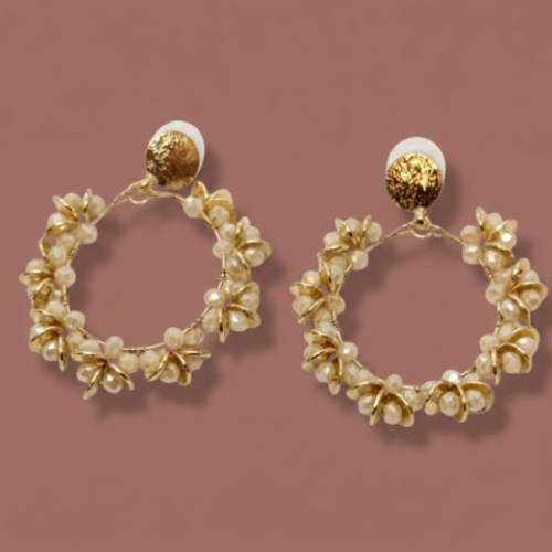 Merx - Golden Bloom Beaded Hoop Earrings