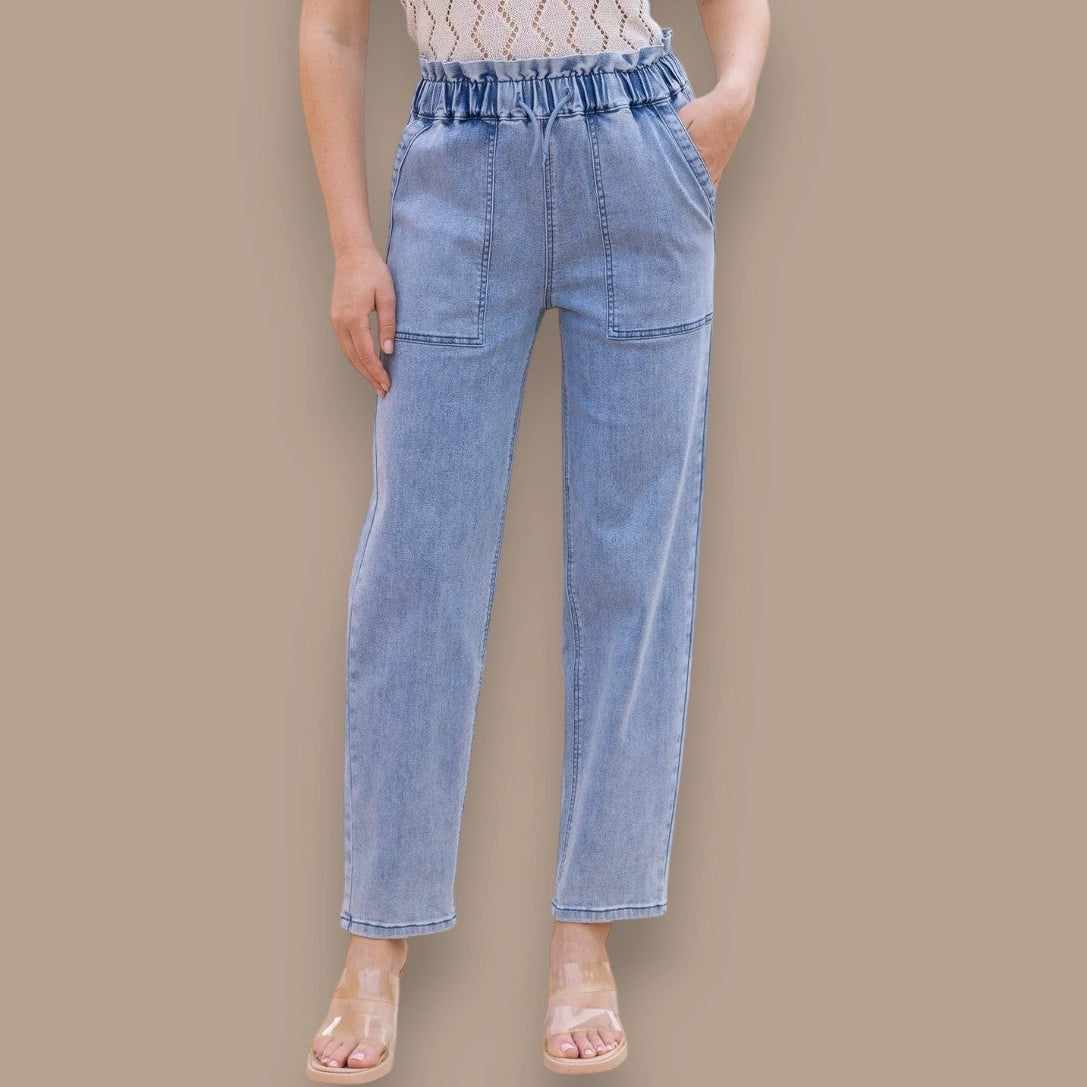 Orange Fashion Village - Elastic Waistband Bamboo Denim