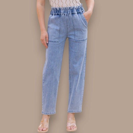 Orange Fashion Village - Elastic Waistband Bamboo Denim