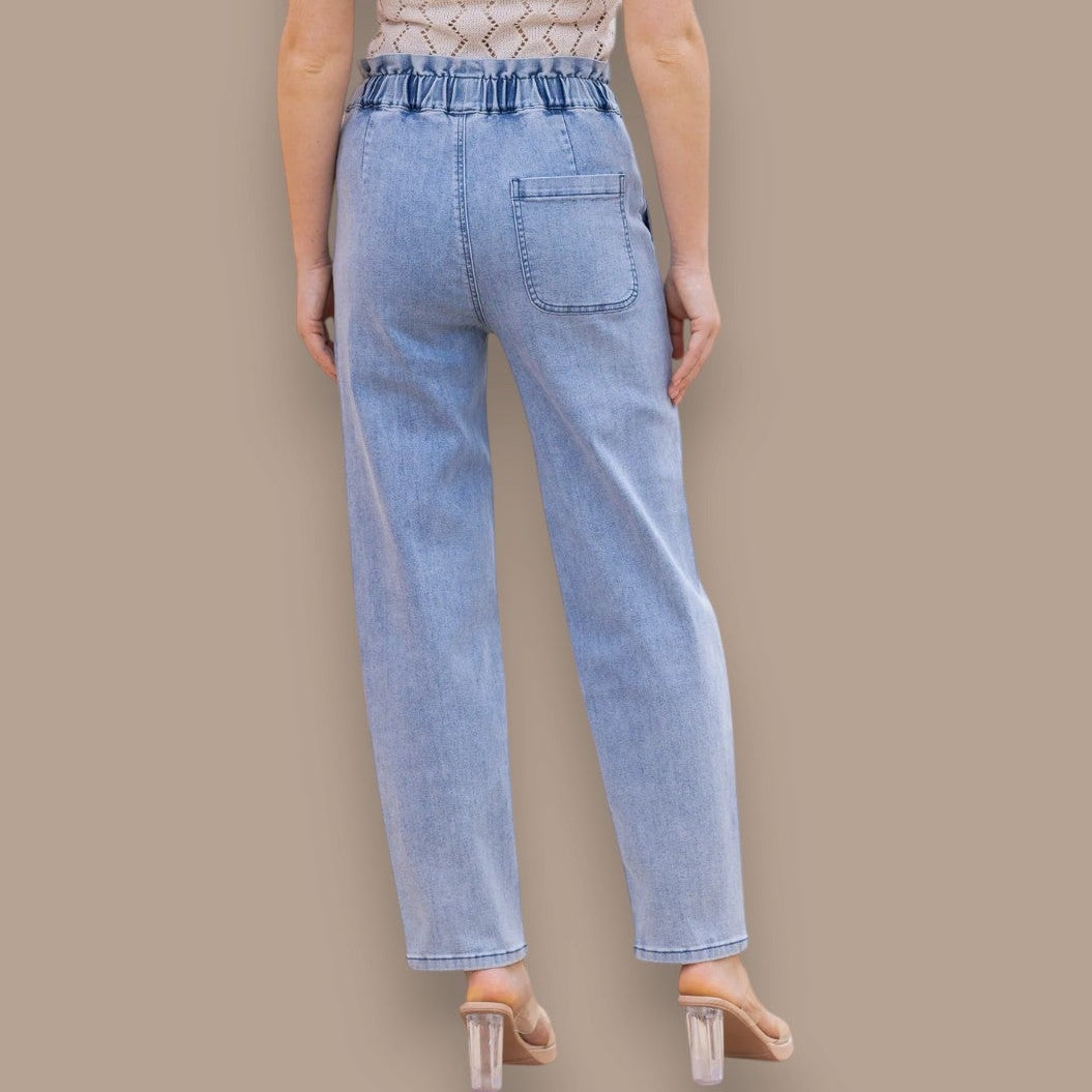 Orange Fashion Village - Elastic Waistband Bamboo Denim