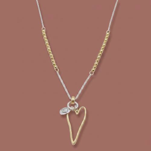 Merx - Mixed Metal Open Heart Necklace