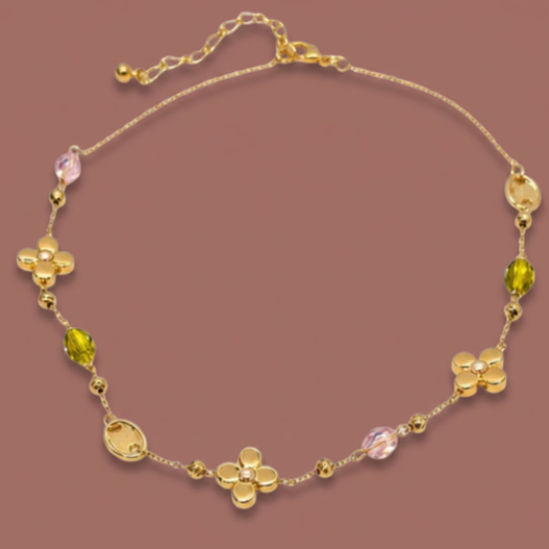 Merx - Golden Clover Crystal Necklace