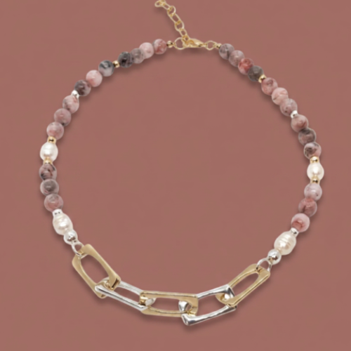 Merx - Blush Stone Mixed Link Necklace