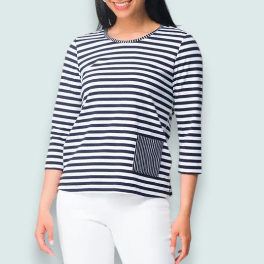 Elena Wang - Nautical Stripe Pocket Top