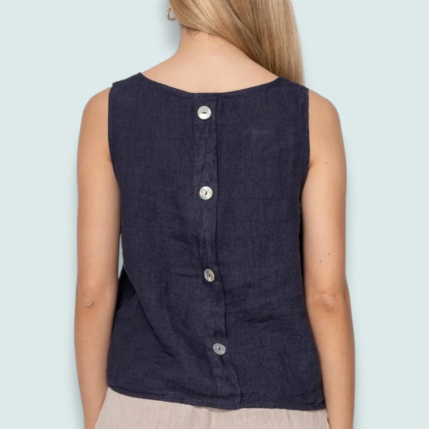 Linen Luv - Linen Button-Back Tank