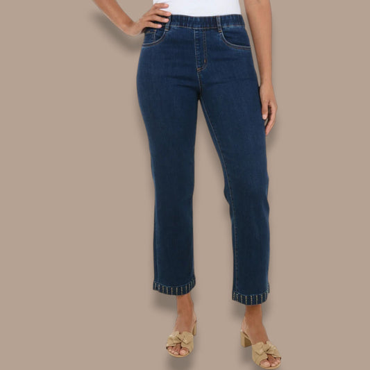 FDJ - Studded Hem Straight Leg Jeans