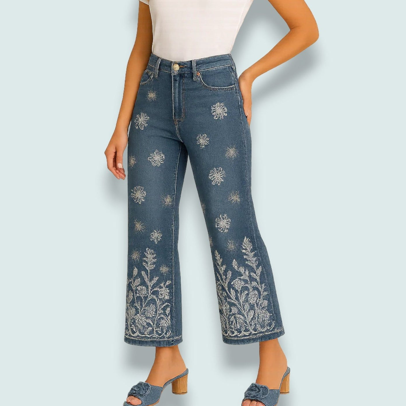 Orly - Embroidered Crop Jeans