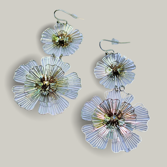 Red Coral - Double Flower Earrings