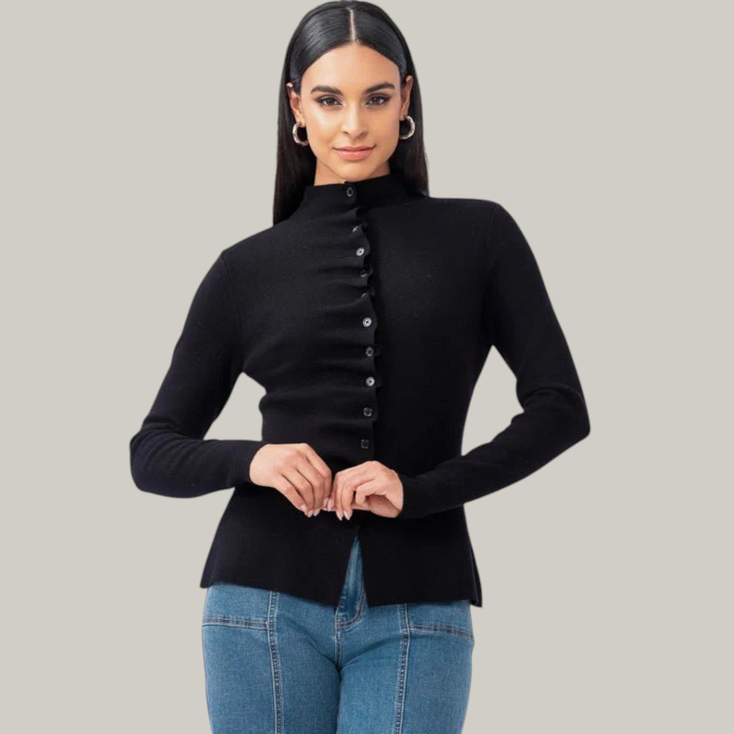 Elena Wang - Ruffle Front Cardigan