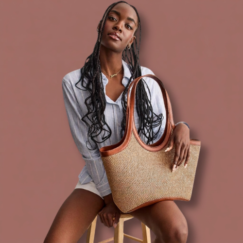 Skyla - Charlotte Large Two-Tone Woven Tote Bag