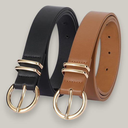 Audrey's - Faux Leather Belt With Gold Curvy Buckle