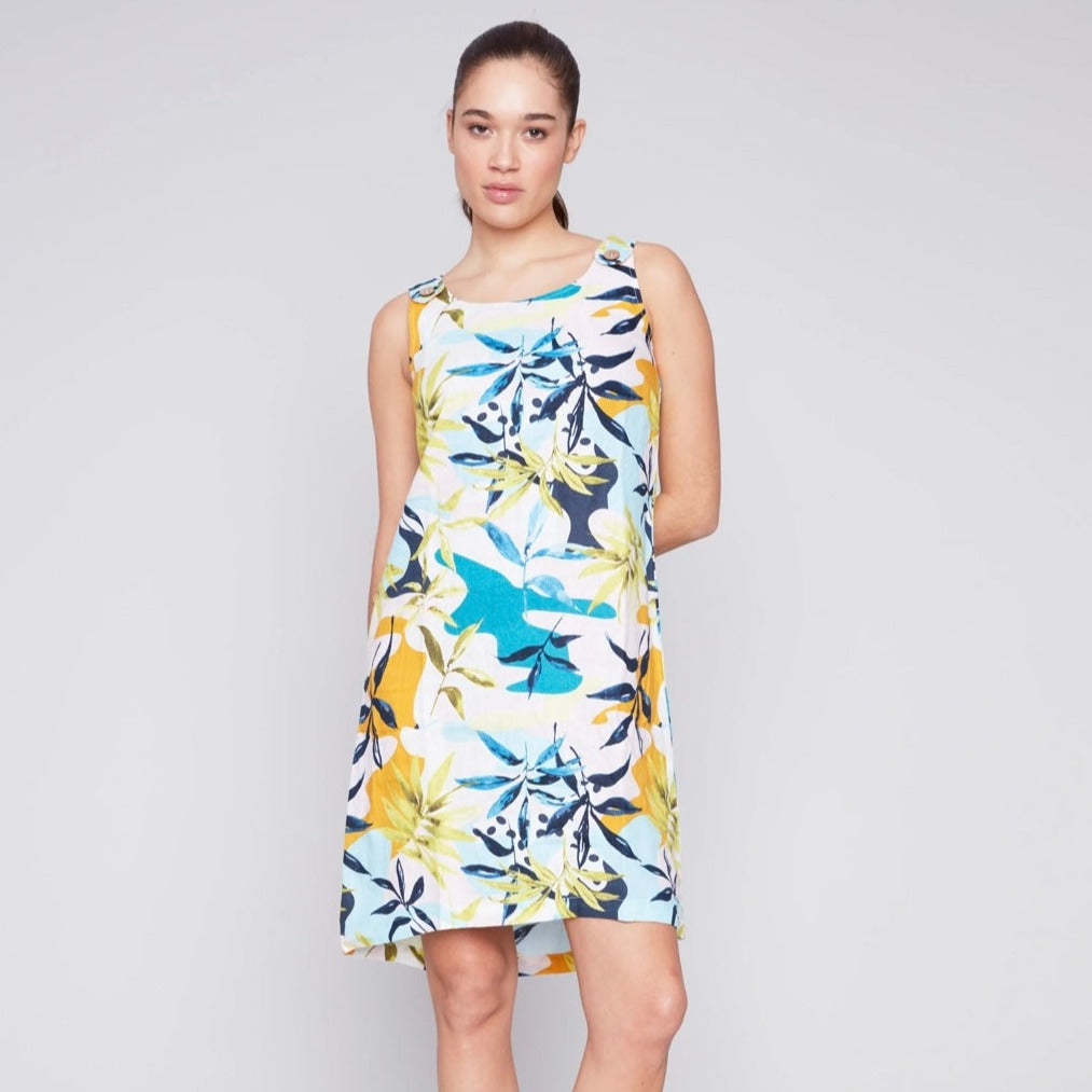 Charlie B - Sleeveless Printed A-Line Linen Dress