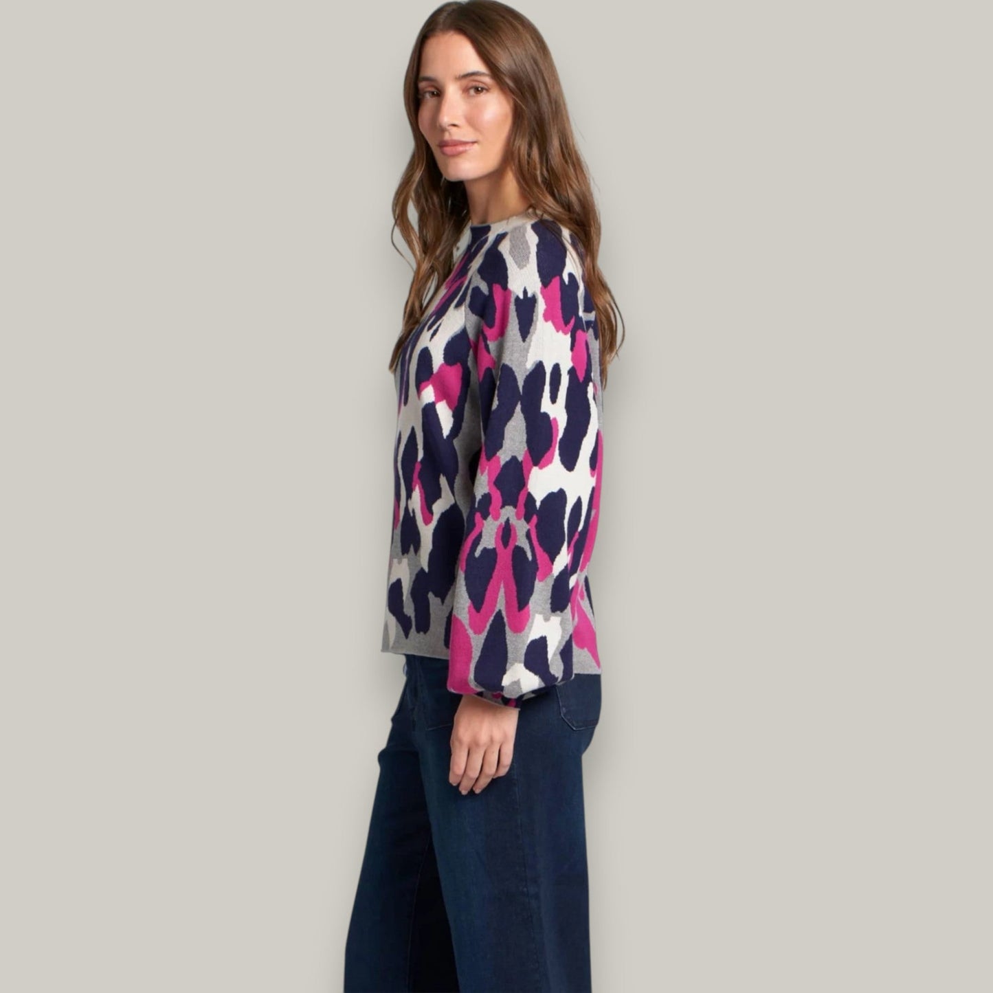 APNY - Leopard Funnel Neck Sweater