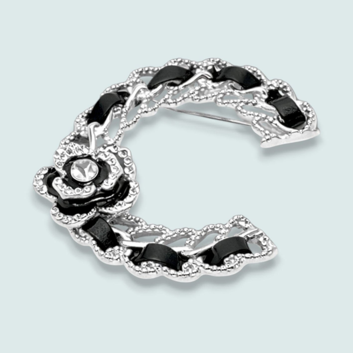 Audrey's - Crescent Floral Crystal Brooch