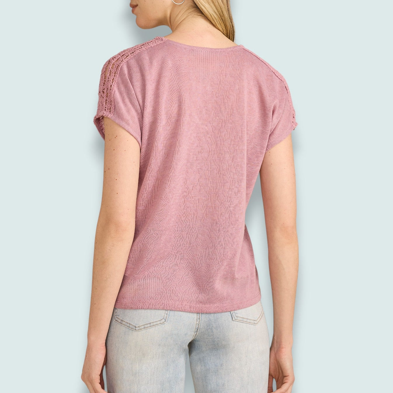 FDJ - Mauve Lace Shoulder V-Neck Tee