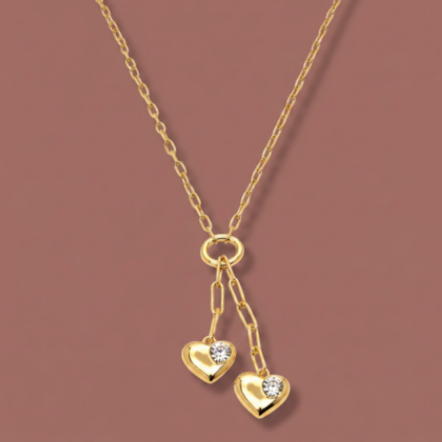 Audrey's - Double Heart Crystal Charm Necklace