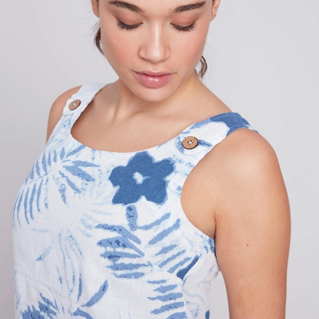 Charlie B - Sleeveless Printed A-Line Linen Dress