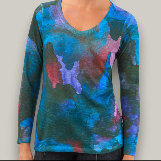 FDJ - Midnight Bloom Long-Sleeve V-Neck Top