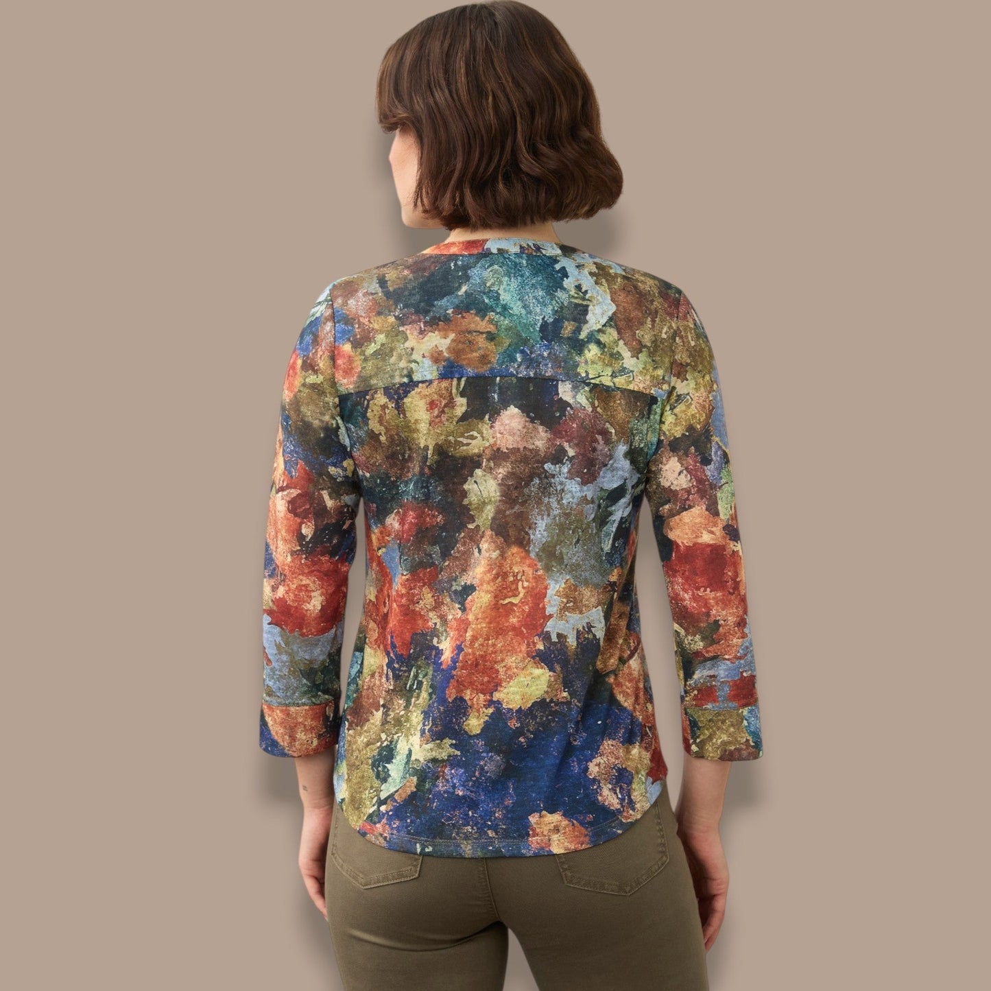 FDJ - Abstract Print Henley Knit Top