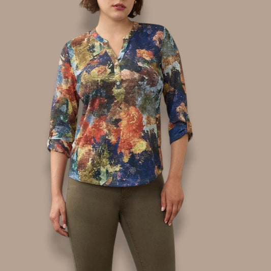 FDJ - Abstract Print Henley Knit Top