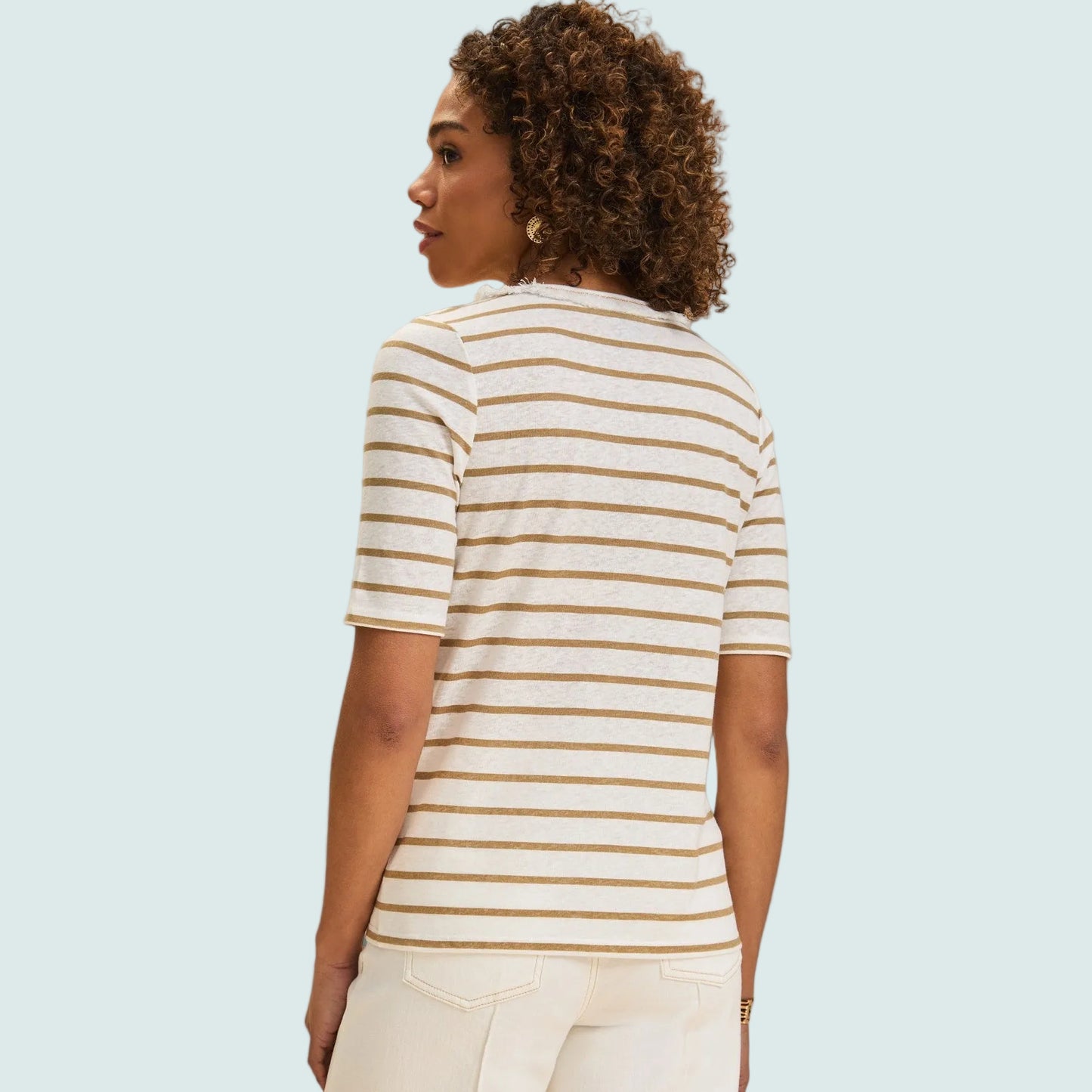 FDJ - Neutral Stripe V-Neck Top