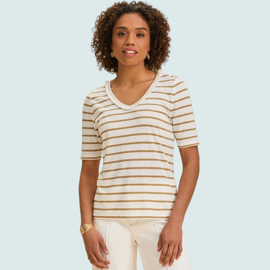 FDJ - Neutral Stripe V-Neck Top