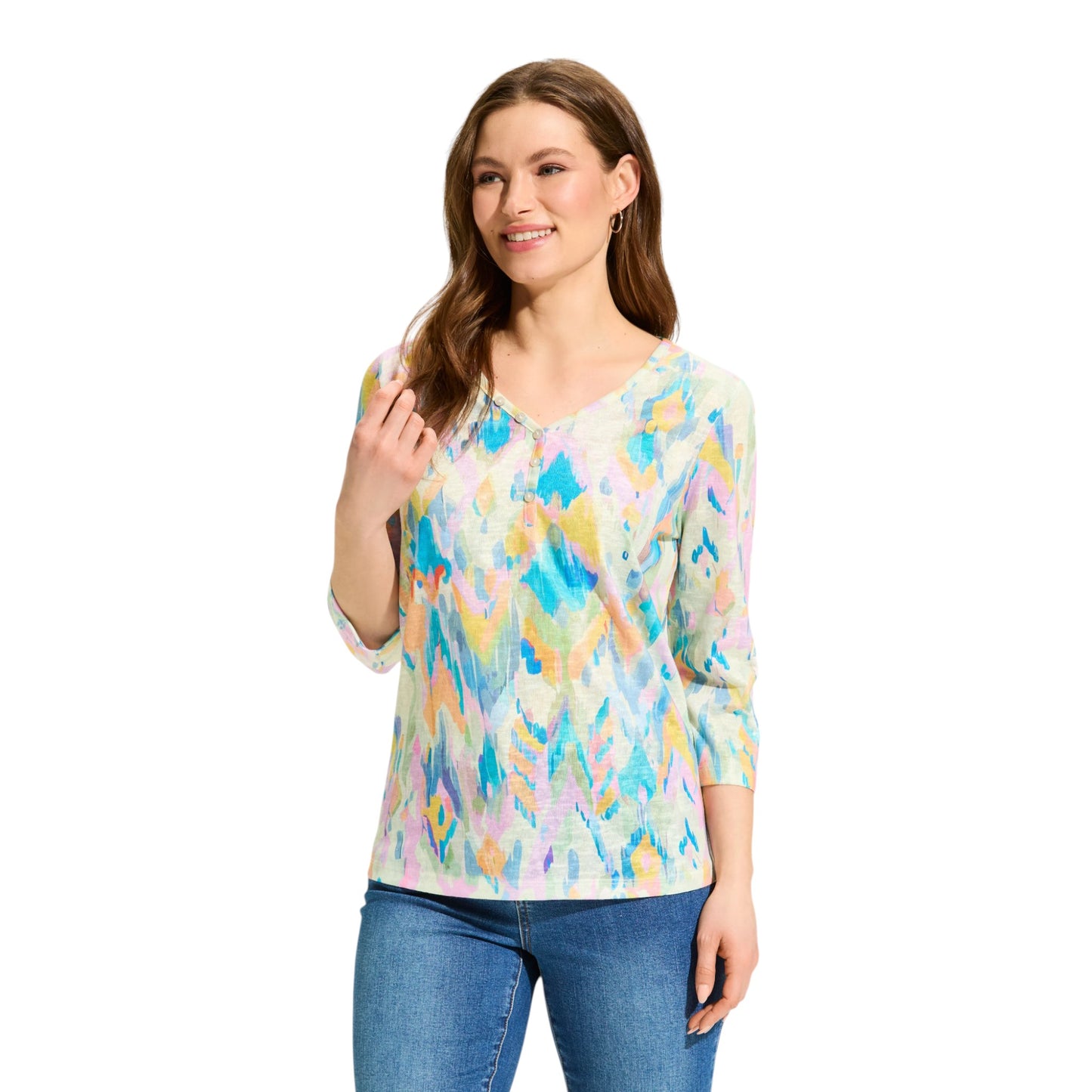 FDJ - 3/4 Sleeve Notch Neck Top