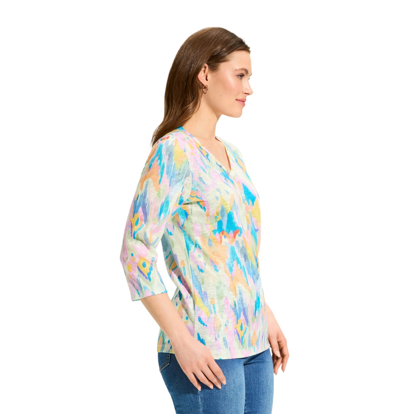 FDJ - 3/4 Sleeve Notch Neck Top