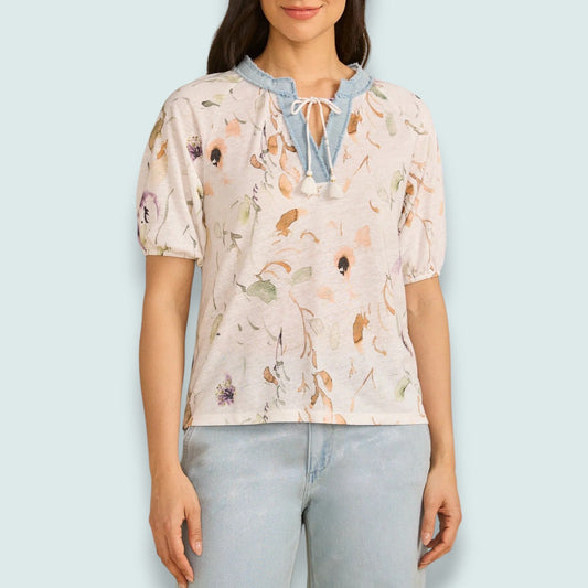 FDJ - Watercolor Bloom Tie-Front Top