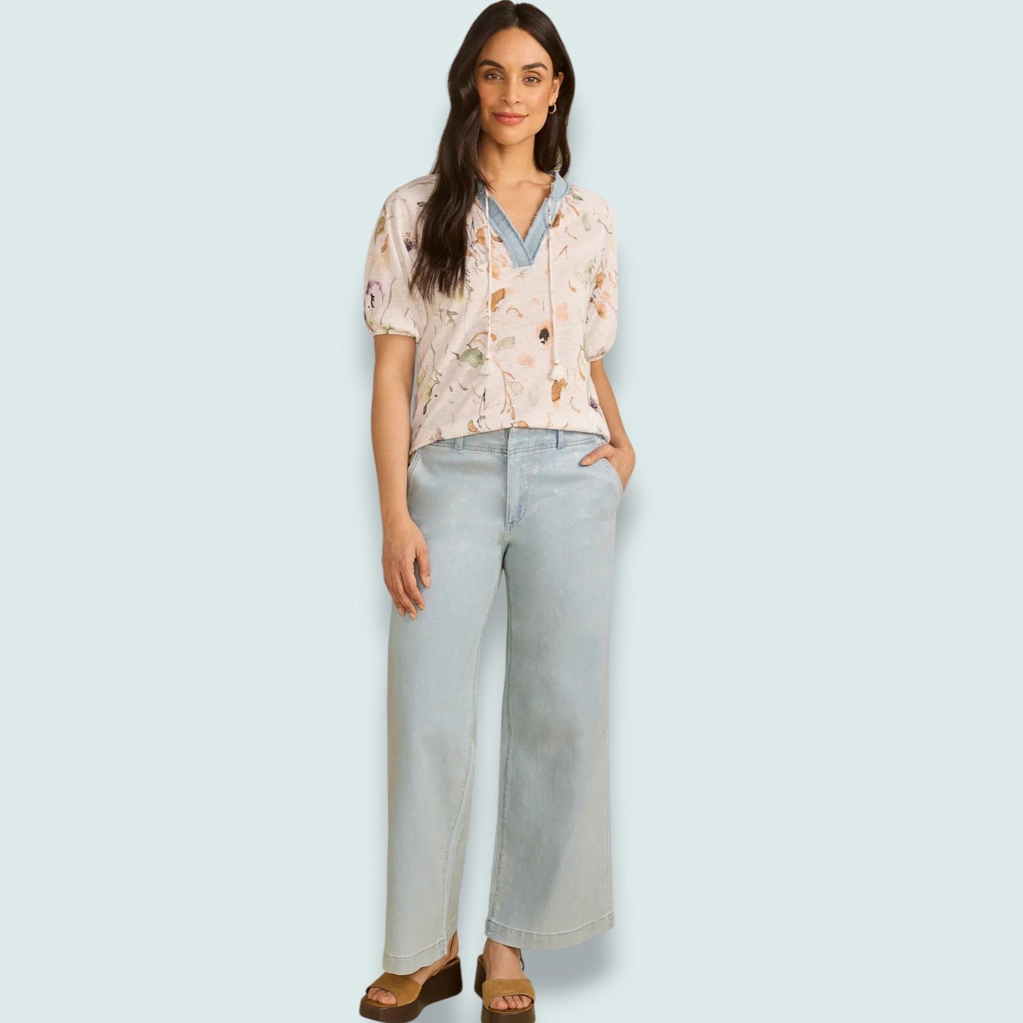 FDJ - Watercolor Bloom Tie-Front Top