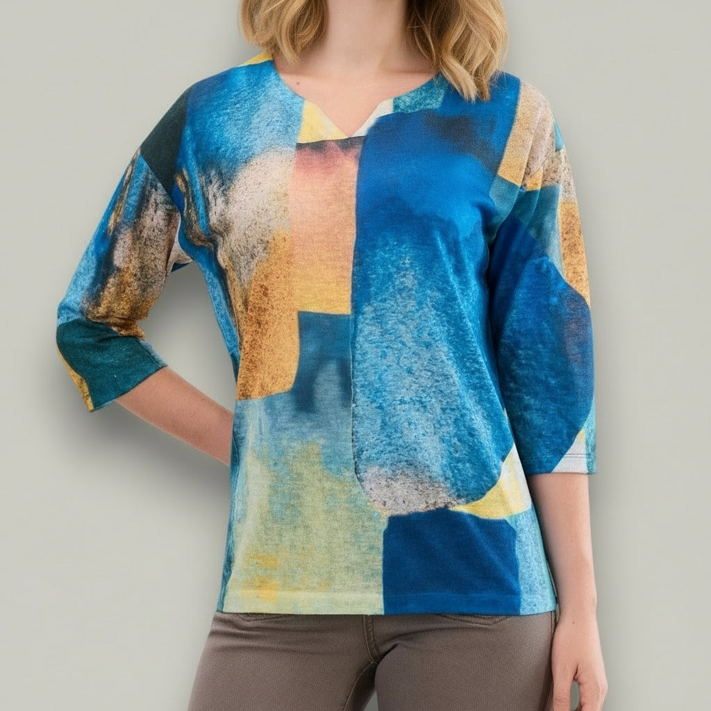 FDJ - Mosaic Drop-Shoulder Notch-Neck Top