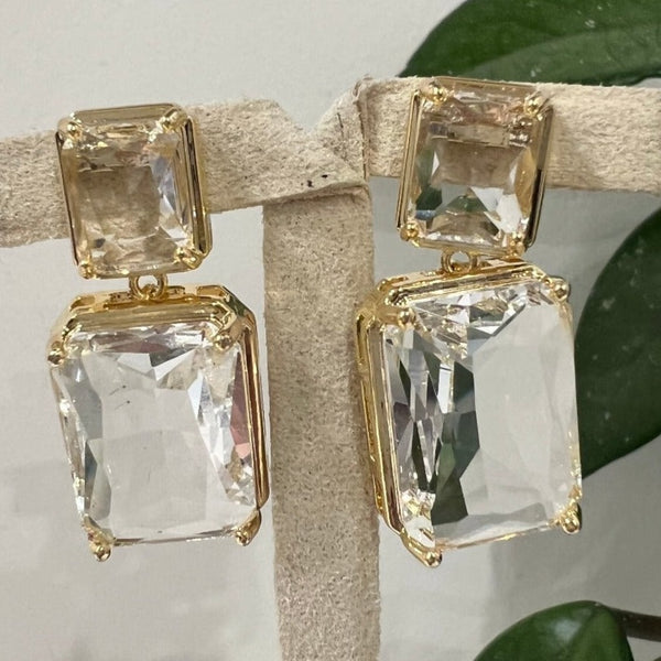 Jacqueline Kent - Clear Crystal Square Earrings