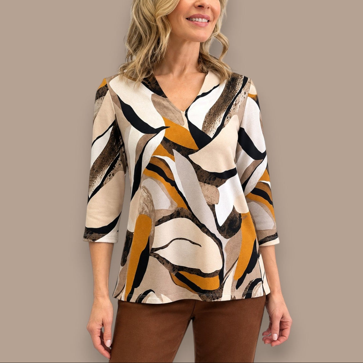 Soft Works - Abstract Print V-Neck Top
