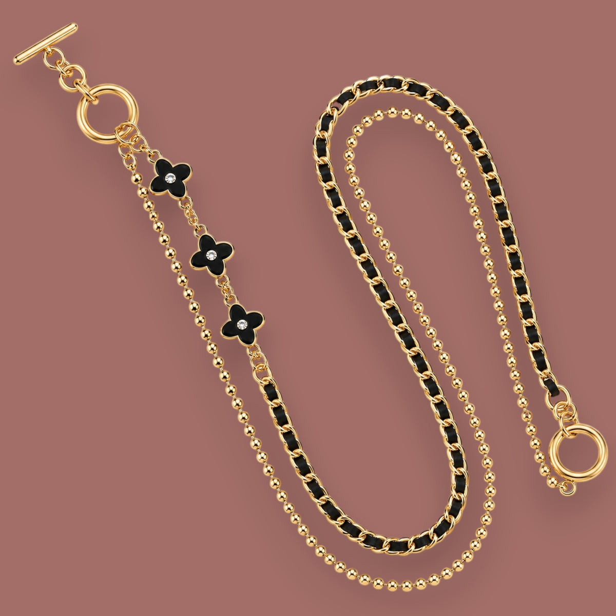 Audrey's - Black & Gold Clover Charm Phone Chain