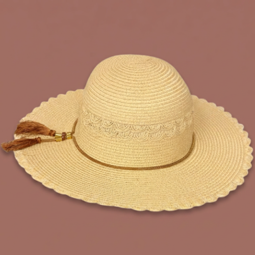 Audrey's - Natural Woven Sun Hat With Tassel Detail